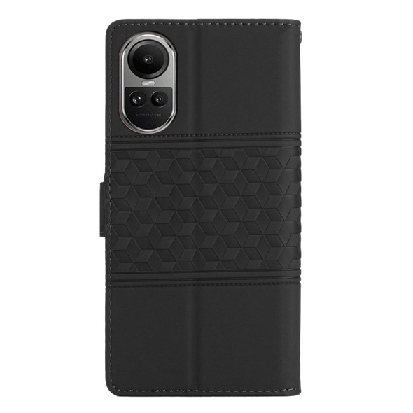 For OPPO Reno10 5G / Reno10 Pro 5G Global Diamond Embossed Skin Feel Leatherette Phone Case(Black)