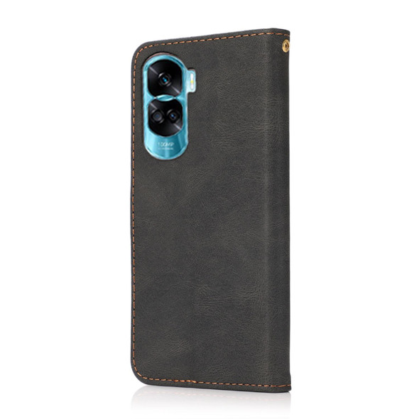 For Honor 90 Lite Dual-color Stitching Leatherette Phone Case(Black Brown)