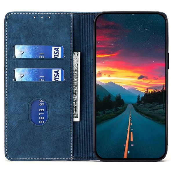 For Realme 11 4G RFID Anti-theft Brush Magnetic Leatherette Phone Case(Blue)