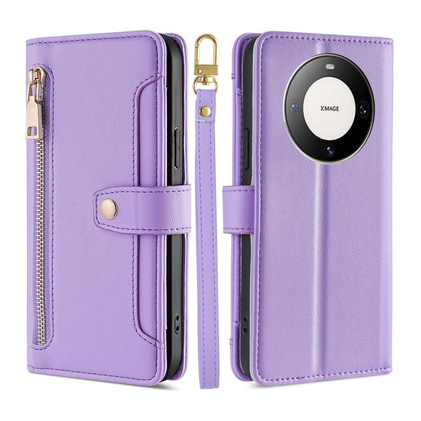 For Huawei Mate 60 Pro / Pro+ Lite Sheep Texture Cross-body Zipper Wallet Leatherette Phone Case(Purple)