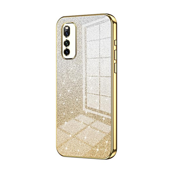 For vivo iQOO Neo3 5G / Z1 / Neo5 Lite Gradient Glitter Powder Electroplated Phone Case(Gold)