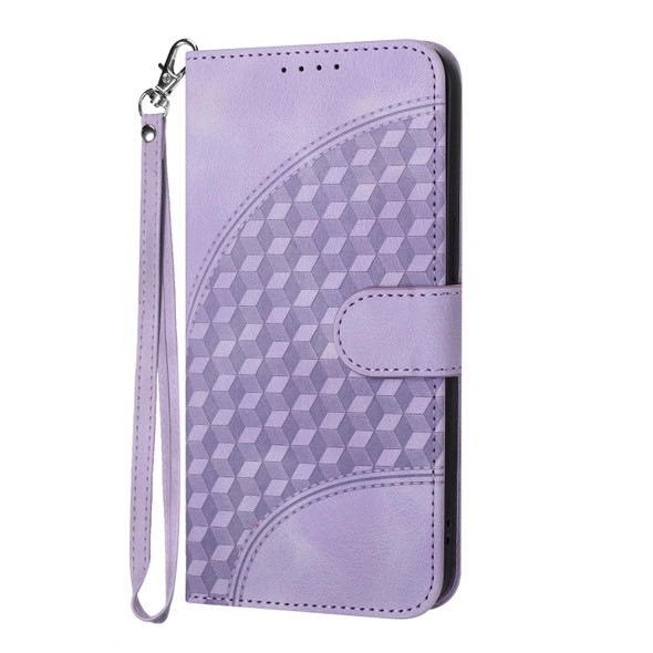 For Samsung Galaxy A10/M10 YX0060 Elephant Head Embossed Phone Leatherette Case with Lanyard(Light Purple)