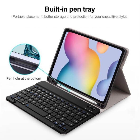 For Samsung Galaxy Tab S9 FE Square Cap Bluetooth Keyboard Leatherette Case with Pen Slot(Dark Blue)