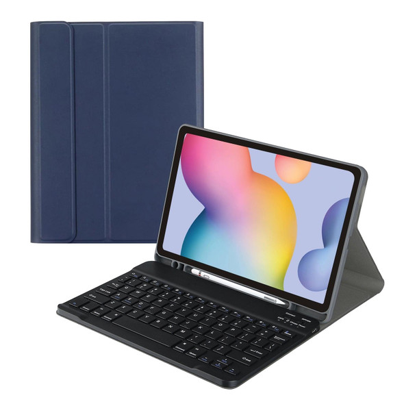 For Samsung Galaxy Tab S9 FE Square Cap Bluetooth Keyboard Leatherette Case with Pen Slot(Dark Blue)