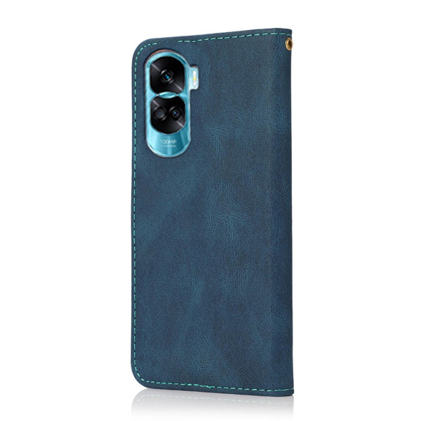 For Honor 90 Lite Dual-color Stitching Leatherette Phone Case(Blue Green)