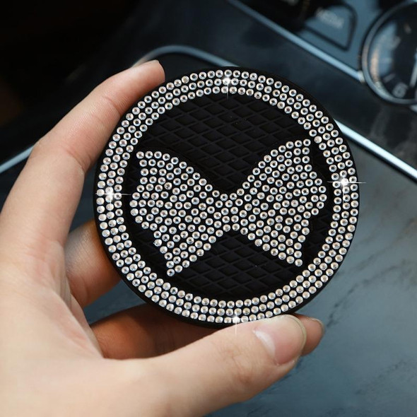 Car Multifunctional Anti-slip Coaster with Diamond Bow Crystal(White)