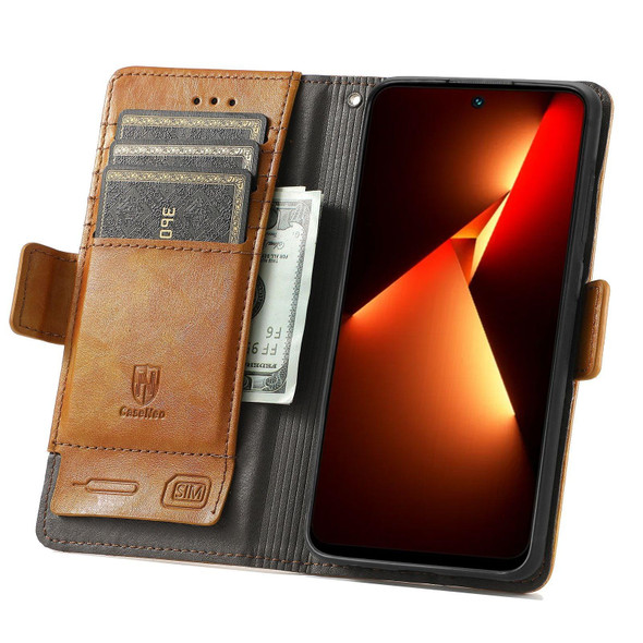 For Tecno Camon 20 Pro 5G CaseNeo Splicing Dual Magnetic Buckle Leatherette Phone Case(Khaki)