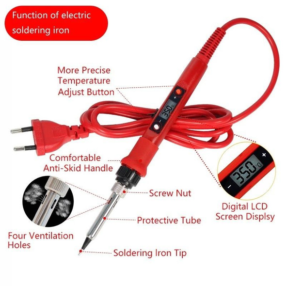 80W Internal Heating Welding Digital Display Soldering Iron Temperature Adjustment Set, Model: Black EU Plug