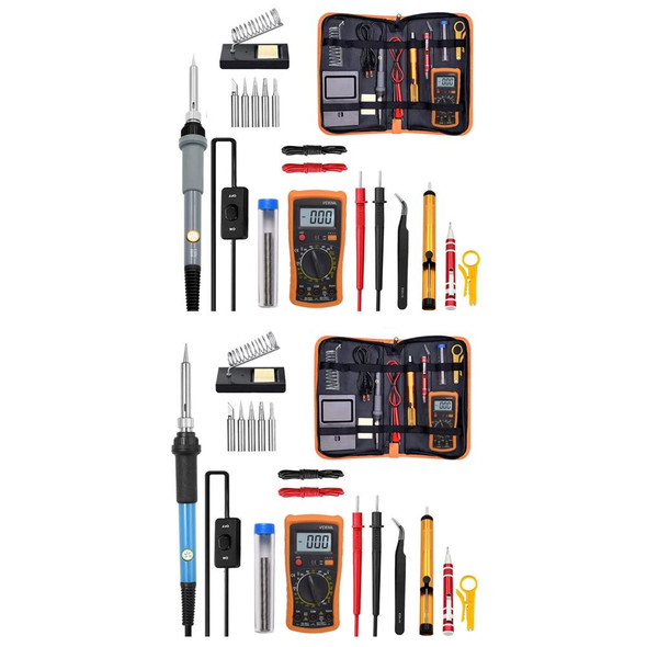 19 in 1 60W Adjustable Temperature Soldering Iron Multimeter Tool Set, Color: Gray EU Plug