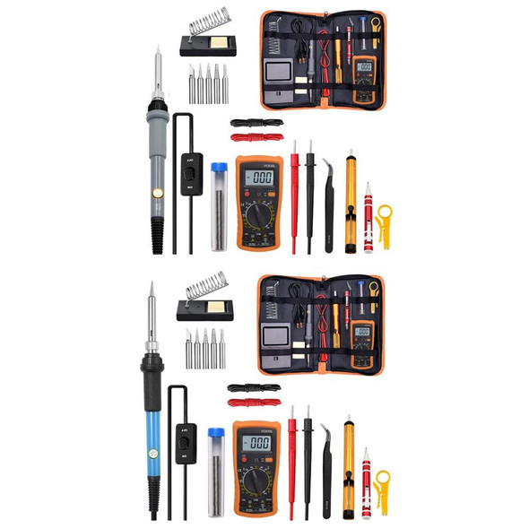 19 in 1 60W Adjustable Temperature Soldering Iron Multimeter Tool Set, Color: Blue EU Plug