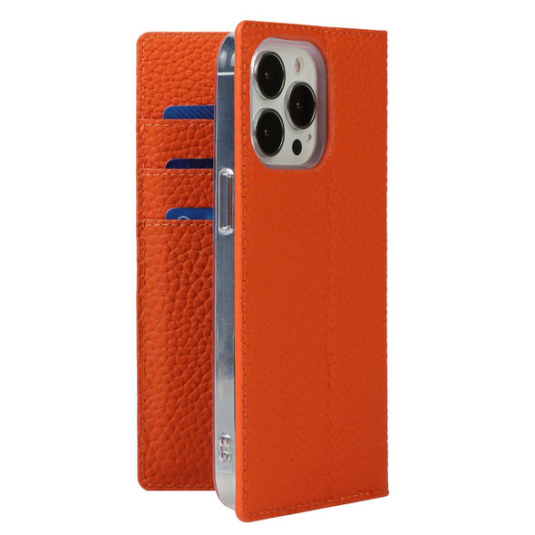 Litchi Texture Genuine Leather Phone Case With Lanyard & Holder & Card Slots & Wallet - iPhone 13 Pro(Orange)