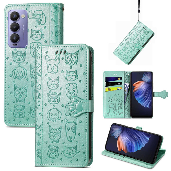 For Tecno Camon 18P Cat and Dog Embossed Leatherette Phone Case(Green)