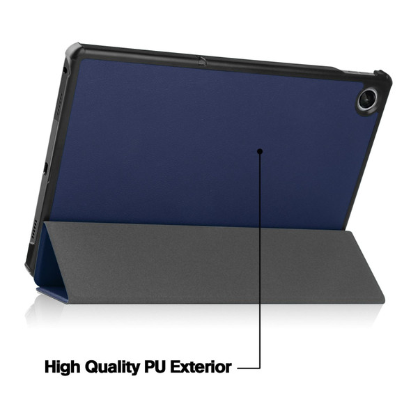 For Lenovo Qitian K10 Pro 5G 3-folding Leatherette Smart Tablet Case(Dark Blue)