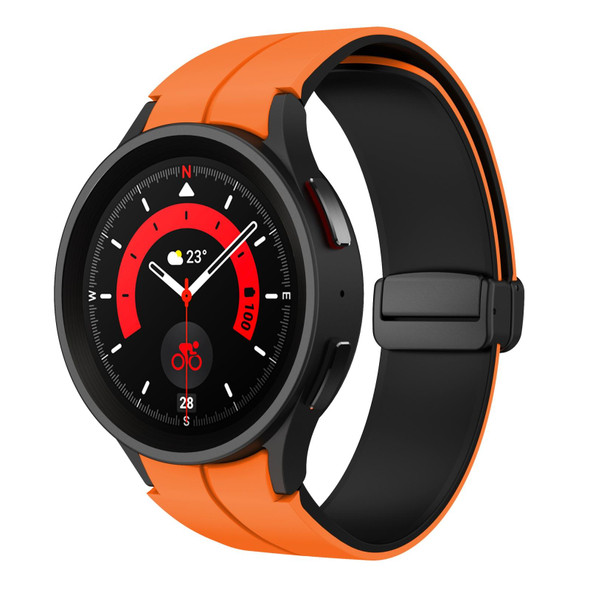 For Samsung  Galaxy Watch 4 Classic 42mm Two Color Magnetic Folding Buckle Silicone Watch Band(Orange+Black)