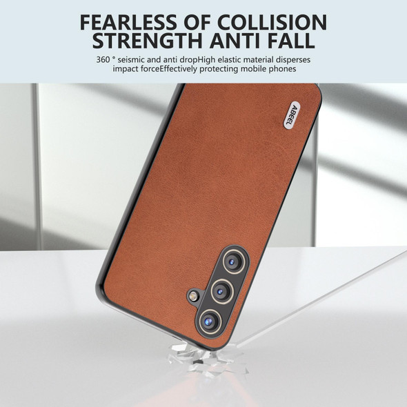 For Samsung Galaxy S24+ 5G ABEEL Black Edge Two-color Calf Texture PU Phone Case(Brown)