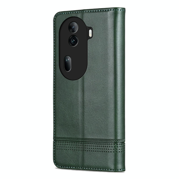 For OPPO Reno11 China AZNS Magnetic Calf Texture Flip Leatherette Phone Case(Dark Green)