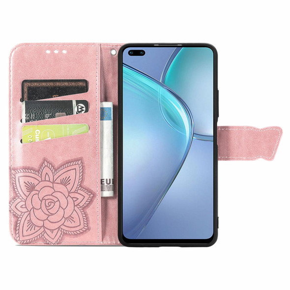 Infinix Zero 8 Butterfly Love Flowers Embossed Horizontal Flip Leather Case with Holder & Card Slots & Wallet & Lanyard(Rose Gold)