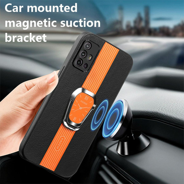 For Motorola Moto G30/G20/G10 Magnetic Litchi Leatherette Back Phone Case with Holder(Orange)