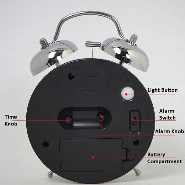 4.5 Inch Electroplated Metal Ring Bell Alarm Clock Quartz Clock With Night Light ?, Style: Blue