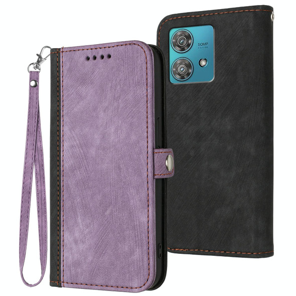 For Motorola Edge 40 Neo Side Buckle Double Fold Hand Strap Leatherette Phone Case(Purple)