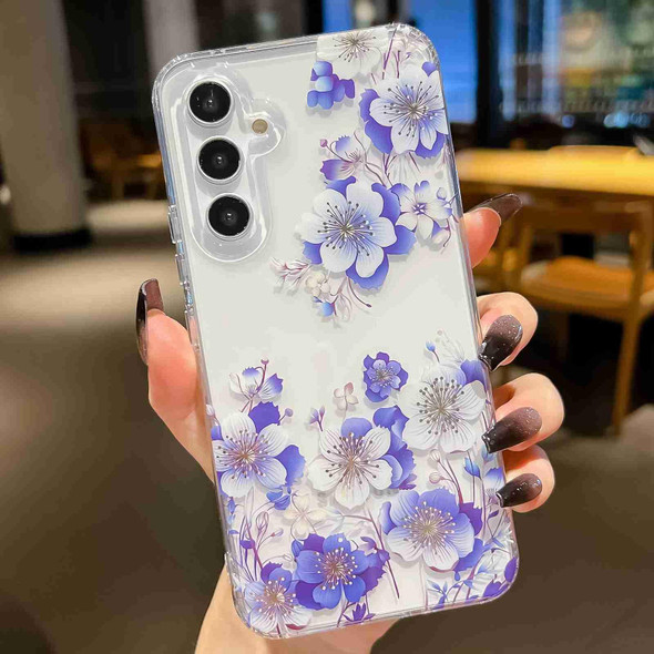 For Samsung Galaxy A34 Electroplated Symphony Phone Case(White Blue Flower)