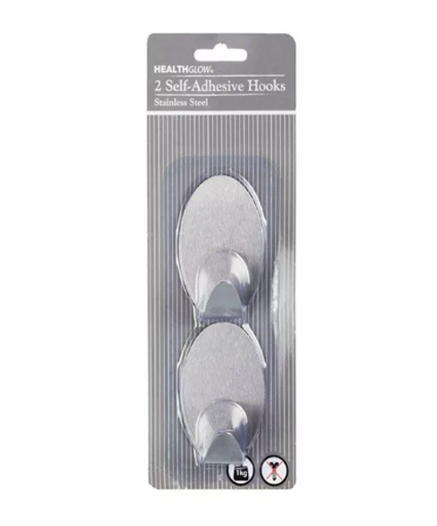 Self-Adhesive Stainless Steel Hook Hangers - 2 Pack