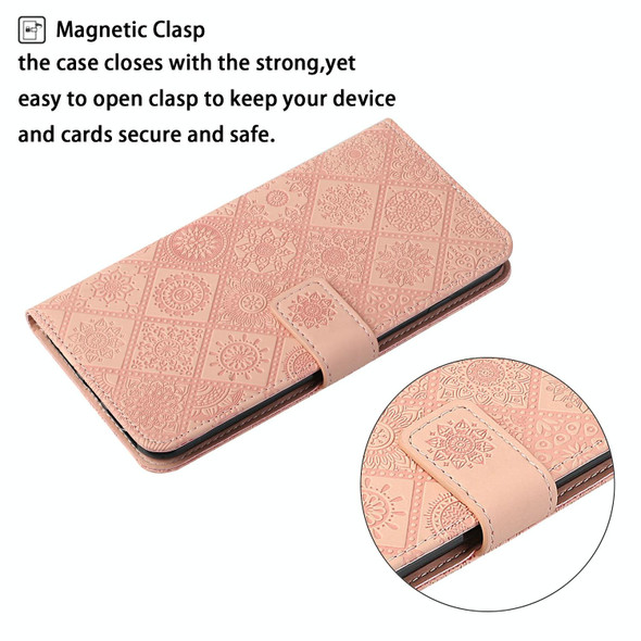 For Motorola Edge 2022 Ethnic Style Embossed Pattern Leatherette Phone Case(Pink)