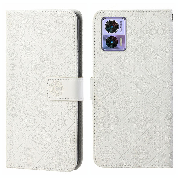 For Motorola Edge 30 Neo Ethnic Style Embossed Pattern Leatherette Phone Case(White)