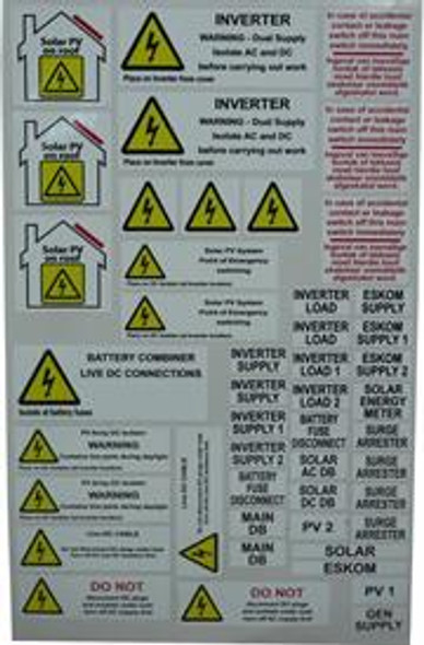 Solarix Hazard And Warning Installation Labels - A4 Sheet Easy To Apply Quality Vinyl Stickers, Tailored To South African Specifications, Suitable For New And Old Distribution Boxes, Sold As A Single Sheet , Retail Box , No warranty