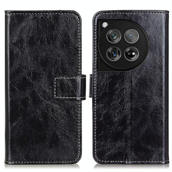 For OnePlus 12 Retro Crazy Horse Texture Leatherette Phone Case(Black)