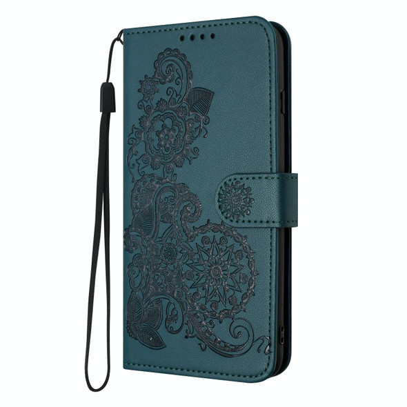 For Motorola Edge 40 Neo 5G Datura Flower Embossed Flip Leatherette Phone Case(Dark Green)