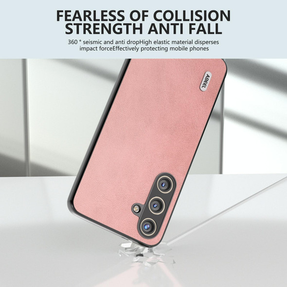 For Samsung Galaxy S24+ 5G ABEEL Black Edge Two-color Calf Texture PU Phone Case(Pink)