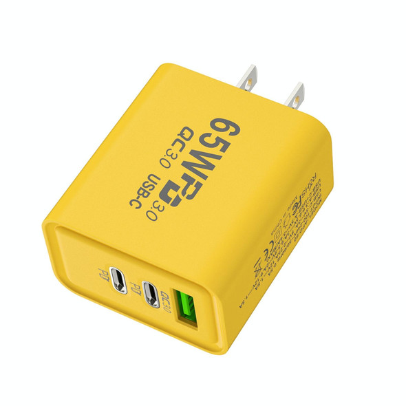 65W Gallium Nitride USB + Type-C Fast Charging Charger, Plug Type:US Plug(Yellow)