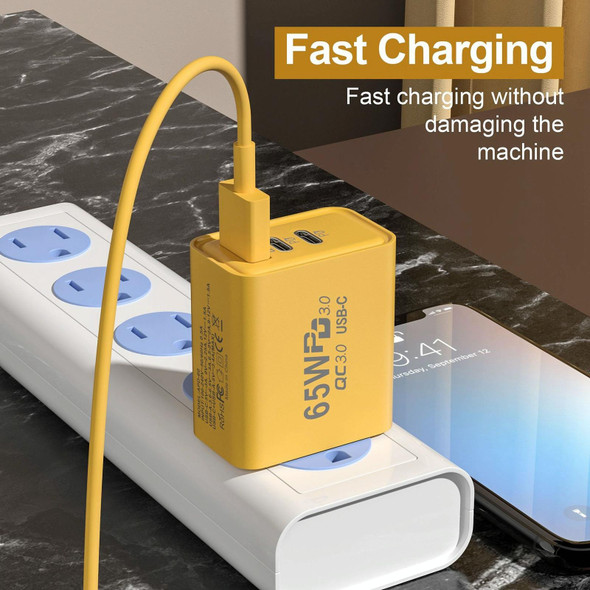 65W Gallium Nitride USB + Type-C Fast Charging Charger, Plug Type:US Plug(Yellow)