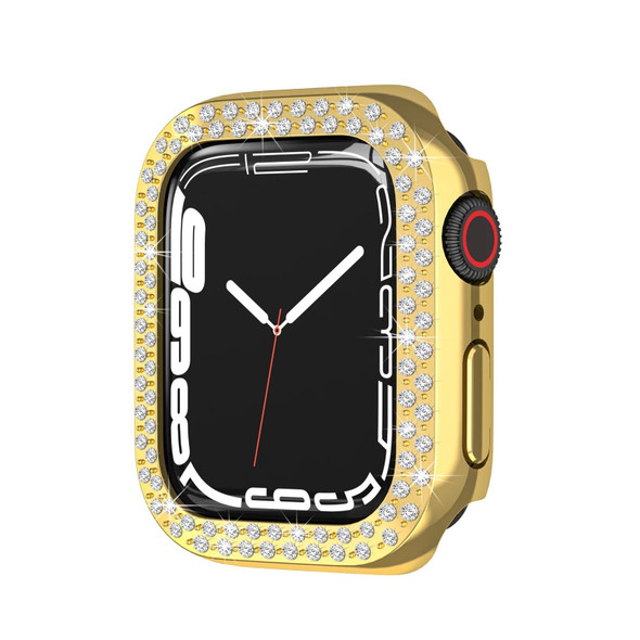 Electroplating PC Double Rows Diamond Protective Case - Apple Watch Series 7 45mm(Gold)