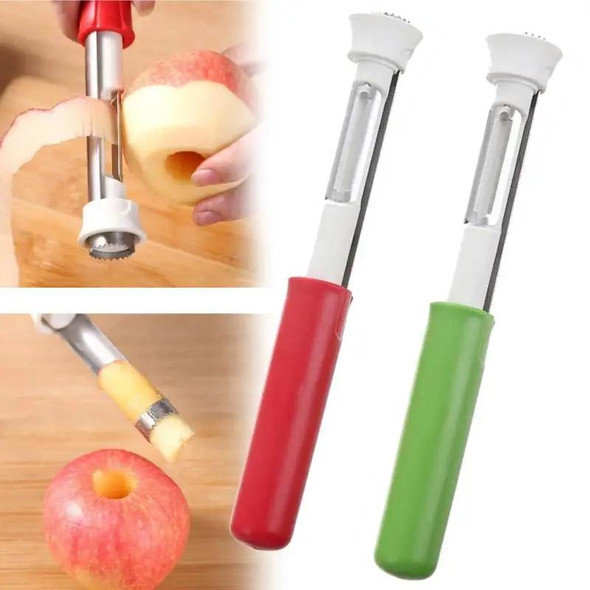 2 In 1 Fruit Peeling & Core Pumping Tool Stainless Steel Vegetable Corer(Green White)