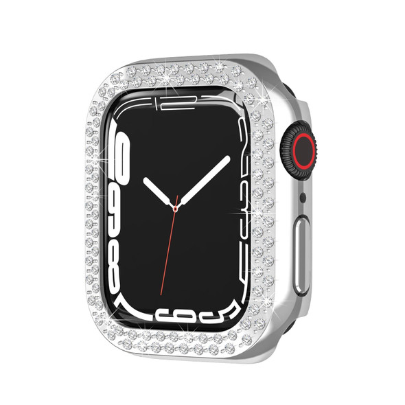 Electroplating PC Double Rows Diamond Protective Case - Apple Watch Series 7 41mm(Silver)