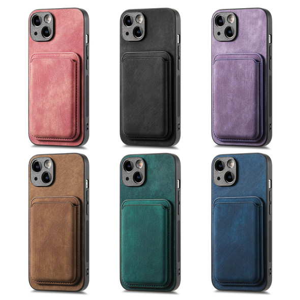 For iPhone 12 Retro Leatherette Card Bag Magnetic Phone Case(Purple)