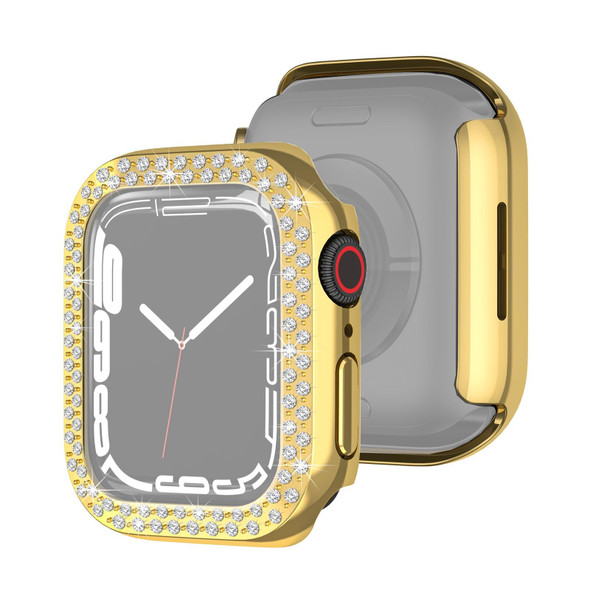 Electroplating PC Double Rows Diamond Protective Case - Apple Watch Series 7 41mm(Gold)