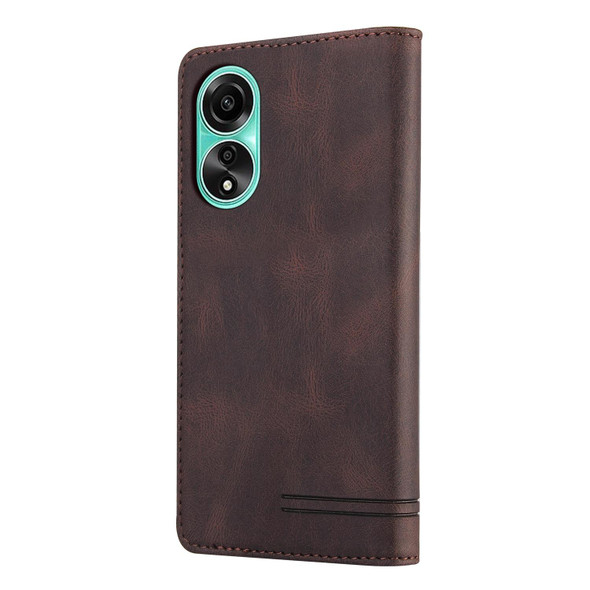 For OPPO A78 4G Skin Feel Anti-theft Brush Horizontal Flip Leatherette Case with Holder(Brown)