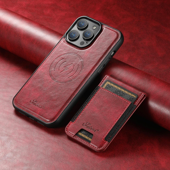 For iPhone 12  Suteni H17 Oil Eax Leatherette MagSafe Detachable Wallet Phone Case(Red)