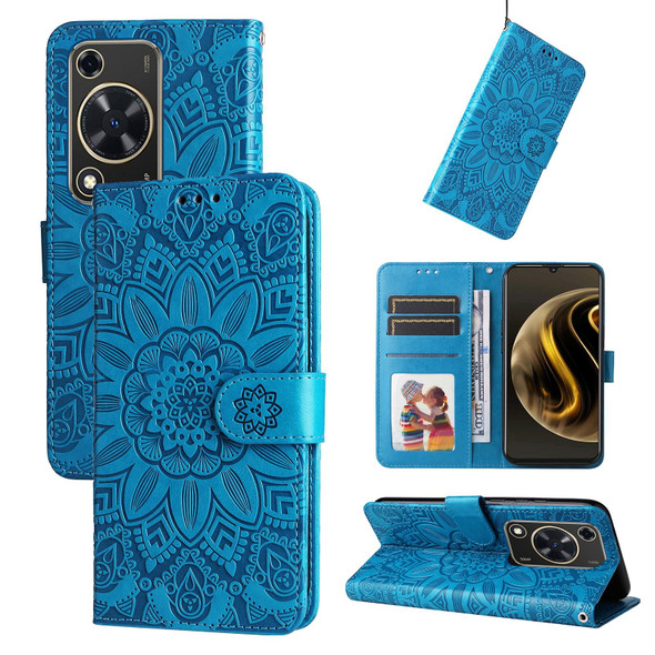 For Huawei Enjoy 70 Embossed Sunflower Leatherette Phone Case(Blue)