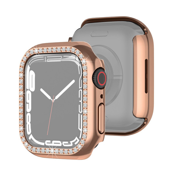 Electroplating PC Single Row Diamond Protective Case - Apple Watch Series 7 41mm(Rose Gold)