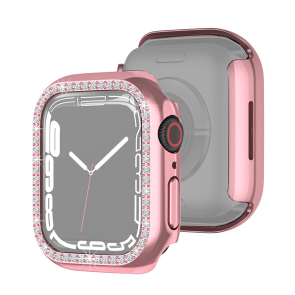 Electroplating PC Single Row Diamond Protective Case - Apple Watch Series 7 41mm(Rose Pink)