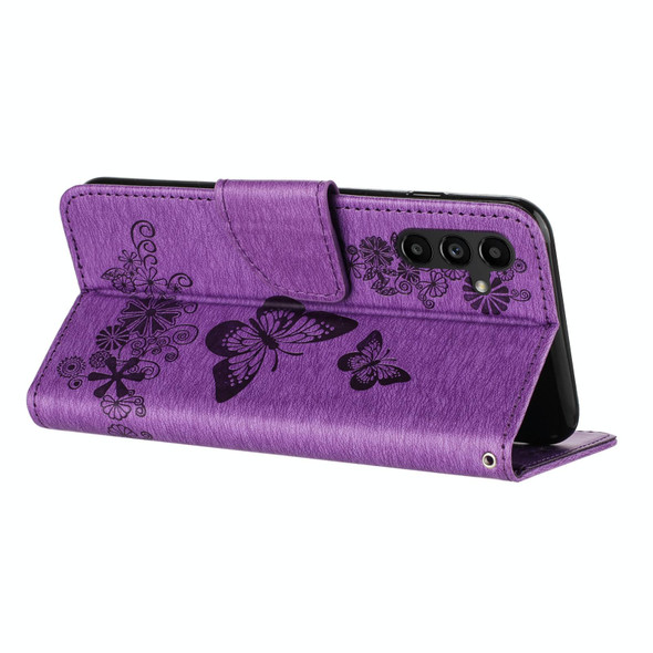 For Samsung Galaxy A15 Butterfly Embossed Flip Leatherette Phone Case(Purple)