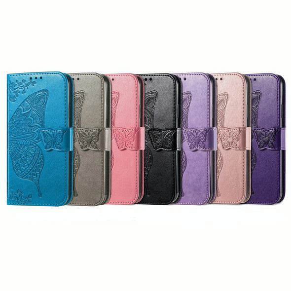 For ZTE Blade V50 Vita Butterfly Love Flower Embossed Leather Phone Case(Rose Gold)