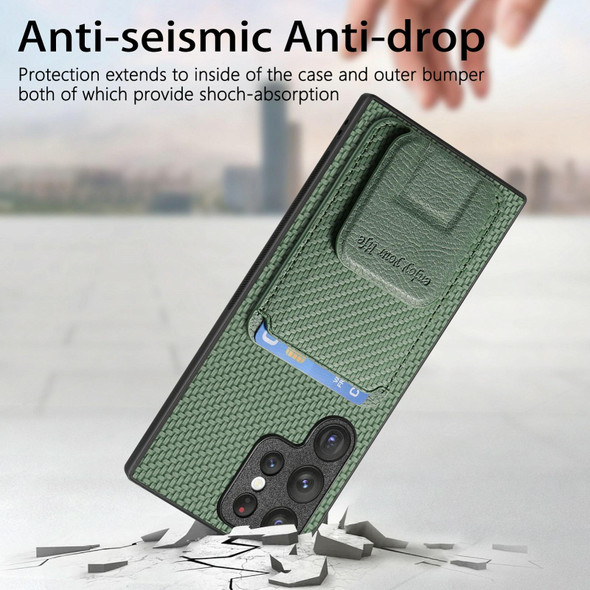 For Samsung Galaxy S24+ 5G Carbon Fiber Card Bag Fold Stand Phone Case(Green)