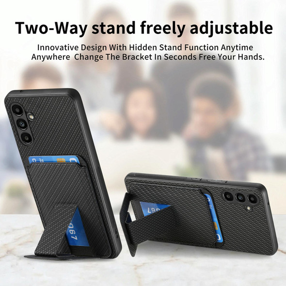 For Samsung Galaxy A22 4G Carbon Fiber Card Bag Fold Stand Phone Case(Black)