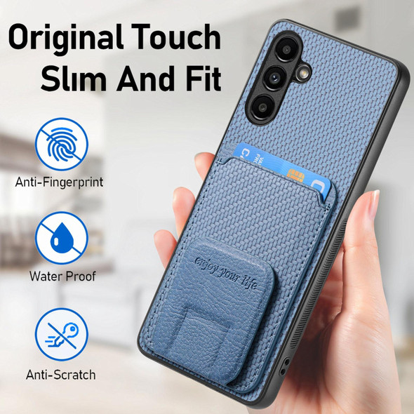 For Samsung Galaxy A04 4G Carbon Fiber Card Bag Fold Stand Phone Case(Blue)