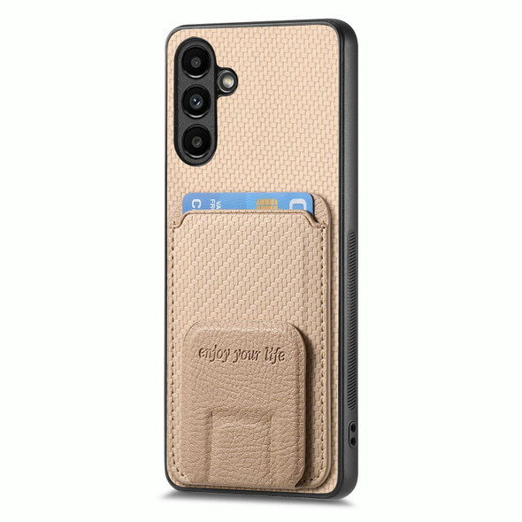 For Samsung Galaxy A25 Carbon Fiber Card Bag Fold Stand Phone Case(Khaki)